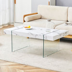 ZUN 43.3"x23.6" White Marble-Patterned MDF Coffee Table with Tempered glass legs.Suitable for Living W1151P209565