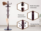 Freestanding Wooden Coat Rack, Vintage Natural Birch Wood Coat Tree with Hooks, Sturdy Hall Tree for 82778419