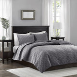3 Piece Velvet Quilt Set Grey Full/Queen B03597475