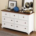 ZUN Wooden Captain Seven-Drawer Dresser for Bedroom, Living Room, Kids' Room, White+Walnut WF317050AAK