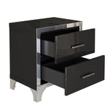 Elegant High Gloss Nightstand with Metal Handle,Mirrored Bedside Table with 2 Drawers for N733P205356B