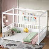 Full Size Canopy Bed Frame with Guardrails for Kids,Floor Bed Full with Four Poster Design,Kids W1858P252840