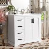 36" Modern Bathroom Vanity with Ceramic Sink, Soft-Close Door, Adjustable Shelf & 3 Drawers, Ample N729P280194K