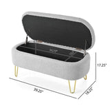 Oval Storage Bench for Living Room Bedroom End of Bed, Upholstered Storage Ottoman Entryway Bench N769P195486G