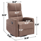 Manual Recliner Chair with Rocker and Swivel in Fabric for Living Room, Brown W3224P289292