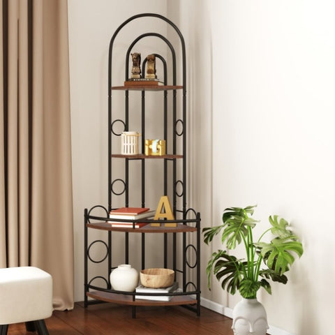 ZUN 4-Tier Corner Bookshelf, Modern Style, Plant Stand with Metal Frame 06981089