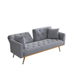 ZUN 68.3" Gray velvet nail head sofa bed with throw pillow and midfoot W1658127043