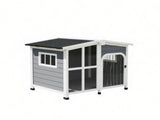 Large Dog House Cabin-Style Wooden Pet Shelter with Openable Roof And Giant Window Gray 82165774
