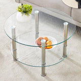 ZUN Contemporary Minimalist Double Layer Tempered Glass Coffee Table - 27.5" Top and 23.6" W1151P234011