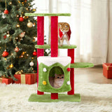 32in Christmas Themed Cat Tower with Cat Condo, 3-Level Plush Cat Tree Activity Center for Indoor 55157586