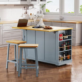 K&K 53inch Large Island with Drop Leaf,Power Outlet,Door Internal Storage Rack,Rolling N707P185531G