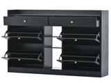 ON-TREND Modern Tipping Bucket Shoe Cabinet with 4 Flip Drawers, Multifunctional 2-Tier Shoe Storage WF300851AAB