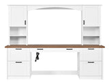 Farmhouse Arched Computer Desk with Hutch, Mid-Century Walnut Home Office Workstation with Charging 49828555