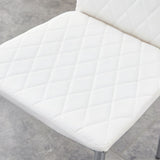 Modern White PU Dining Chairs Set of 4 - Diamond Quilted High Back Design with Silver Chrome Metal W2920P269762