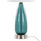 Bottega 22" Contemporary Glass Table Lamp in Sapphire Blue Seeded Glass, Brushed Nickel and White B202P224031