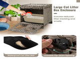 2-Tier Wicker Cat Condo with Litter Mat - Hidden Litter Box Enclosure, Detachable Washable Cushion, 98775677
