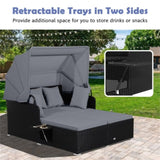Gray Rattan Daybed Lounge W/ Retractable Top Canopy Side Tables Cushions 41327871
