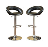 Black Faux Leather Stool Adjustable Height Chairs Set of 2 Chair Swivel Design Chrome Base PVC B01149814