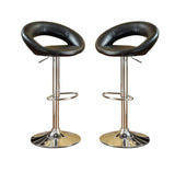 ZUN Black Faux Leather Stool Adjustable Height Chairs Set of 2 Chair Swivel Design Chrome Base PVC B01149814