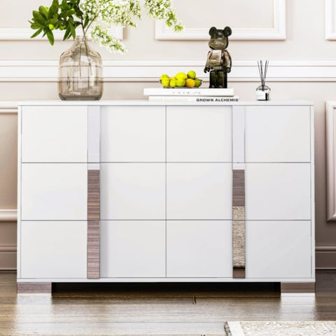 ZUN Elegant Modern Dresser with Metal Handle,Mirrored Storage Cabinet with 6 Drawers for Bedroom,Living WF319354AAK