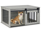 31.5" Dog Crate Furniture with Sliding Barn Door, Wooden Dog Kennel End Table for Indoor Use - Gray 01135326