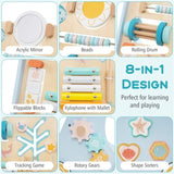 8-in-1 Blue Wooden Baby Walker - Acrylic Mirror Xylophone Shape Sorters, Engages 98458381