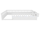 Full Montessori Floor Bed Frame with High Rails, Wood Kids Floor Beds with Light and Storage Shelf, W2593P445207