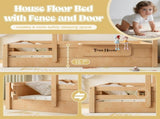 Twin Size Floor Bed with Guardrails and Roof, Kids House Floor Bed with a Small Built-in Tray and W1580P396331