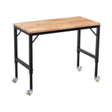 48" Heavy-Duty Adjustable Workbench for Garage, Rubber Wood shop table W/Metal Wheels, Hardwood W1422P218518