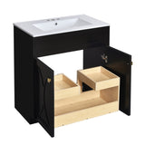 30'' Bathroom Vanity with Ceramic Sink Combo, Modern Freestanding Storage Cabinet with Gold Handles, N710P194898B