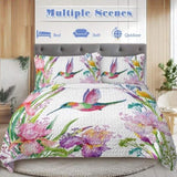 Colorful Bird Flower Design Quilt Set 3 Pieces Queen Size Soft Warm Bedding Set Include 1 Quilt And 11614767