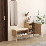 2-in-1 Shoe Storage Bench, Natural Rattan Shoe Cabinet with 2 Adjustable Shelves and Removable Seat W808P212813