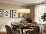 Modern 3-Light Fabric Pendant Light, Black Adjustable Drum Chandelier, Matte Black Fabric Shade W1367P460380