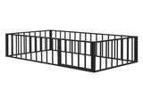 Twin Size Metal Floor Bed Frame with Fence and Door, Black MF307108AAB