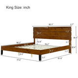 ZUN Mid-Century Modern Solid Wood Bed Frame King Size Platform Bed with Three-Piece Headboard Design, No WF531004AAD