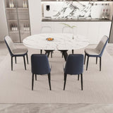 47-63" expandable circular dining tables , equipped with 6 PU fabric thick cushioned dining chairs 28870621