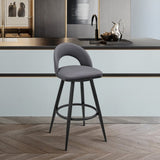 Charlotte Swivel Bar Stool in Black Metal with Gray Faux Leather B2736P354270