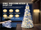 7 FT Snow Flocked Pre-lit Artificial Pop Up Christmas Tree with 200 Warm Lights and Blue & Silver 98640513