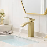 Brushed Gold Bathroom Faucet,Faucet for Bathroom Sink, Single Hole Bathroom Faucet Modern Single W1932P288150