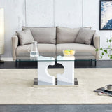 ZUN A rectangular modern and fashionable coffee table with tempered glass tabletop and white MDF legs. W1512P245588