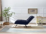 Dark Blue Teddy Fabric Wingback Glider Rocker with Side Storage Pocket, Soft Comfy Nursing Rocking 30115103