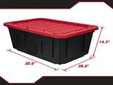 (4 pack)27 Gallon Large Storage Bin with Snap Lid, Black and Red, Heavy Duty Plastic Storage 00667531