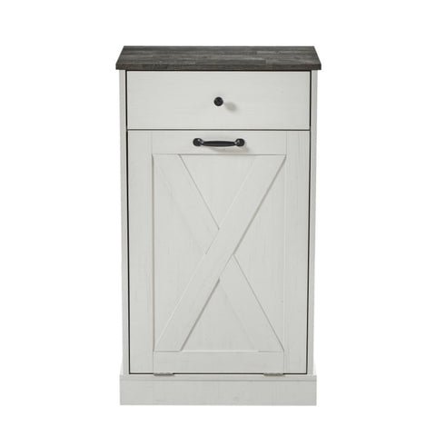 ZUN WF002 TC1-7034K Single Door Trash Cabinet Tilt Trash Cabinet Kitchen Trash Can - Splice Wood White W308106403