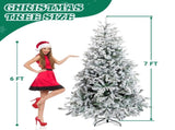 7 FT Pre-lit Snow Flocked Christmas Tree, Artificial Hinged Xmas Pine Tree with 1100 Branch Tips, 02996300