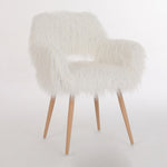 ZUN WHITE Faux Fur Upholstered Make up chair Side Dining Chair with Metal Leg W2069P174778