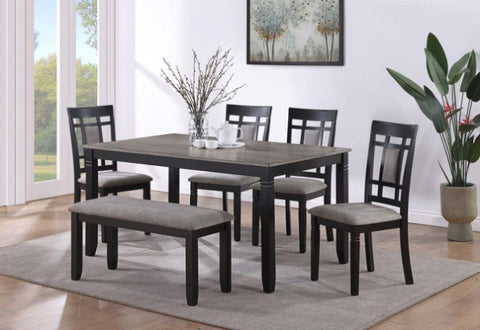 ZUN 6-Pc Dinette Light Gray Finish Rectangular Table Upholstered Chairs Bench Dining Room Wooden Dining B011P184944