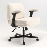Chair with Wheels and Flip Arms-Comfy Fabric Cross Legged Office Chair with Thick Cushion&Wide Seat, 75595356