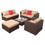 ZUN 7 Pieces Wood Grain Patio PE Wicker Rattan Corner Sofa Set 38435070