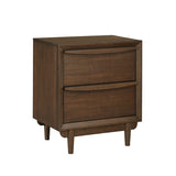 Classic Walnut Finish Nightstand of 2x Drawers and Charging Port Mid-Century Modern Bedroom B011P286836