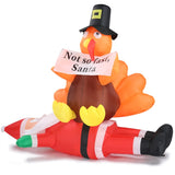 4.9 FT Lighted Christmas Inflatable Decoration, Inflatable Turkey Sitting on Santa Claus, Funny Blow 44323211